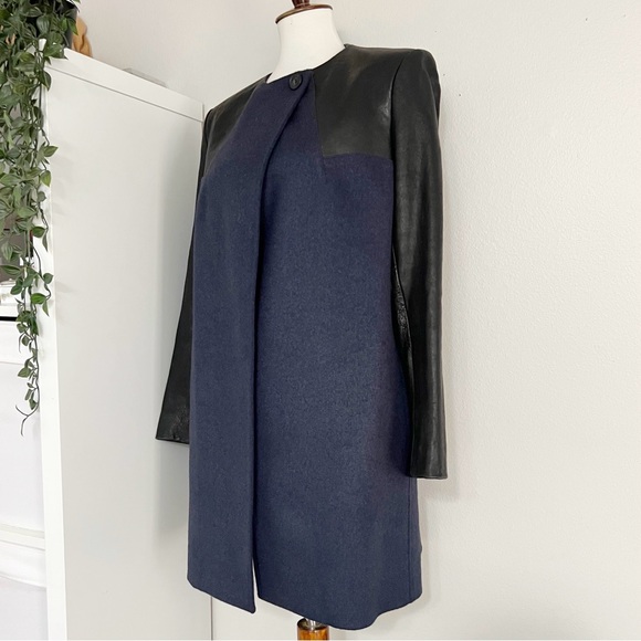 Pierre Balmain Womens Leather Panel Wool Blend Coat Size 30 Luxury Winter‎ - Picture 5 of 12